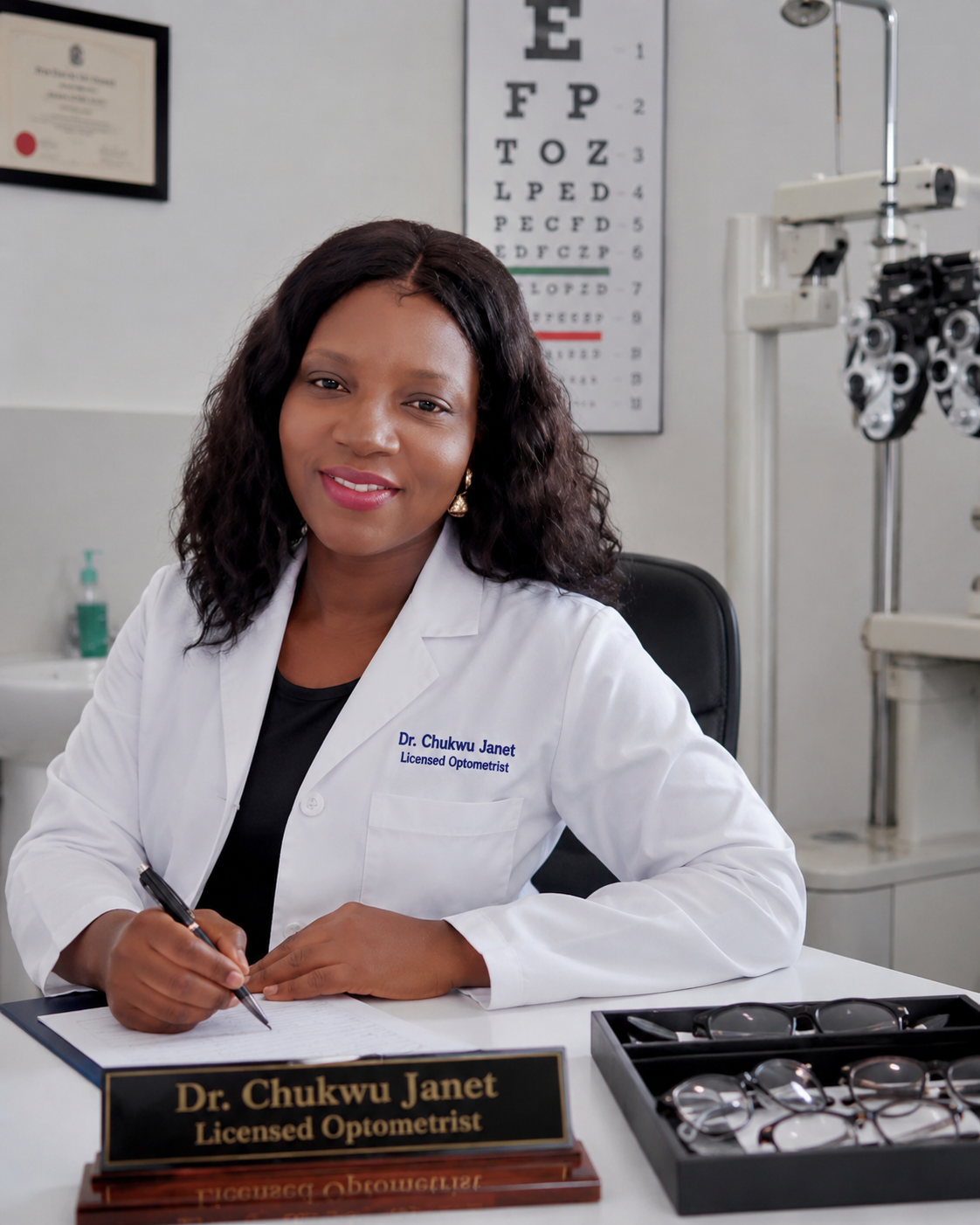 Dr. Chukwu Janet, Licensed Optometrist and founder of Reflex Eye Care
